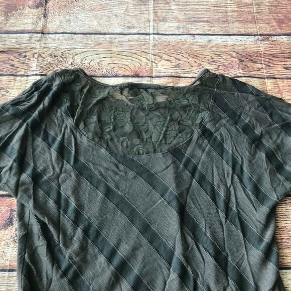 AB Studio Drapey Diagonal Stripe Green Lace Blouse Women’s Size Medium - Picture 5 of 8